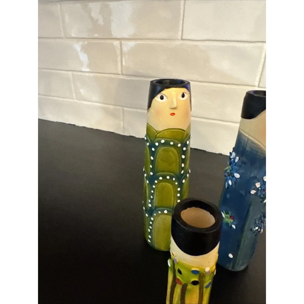 3 Spring Family Bud Vases Resin Bohemian Family Vase Hand Painted Home Decor‎
